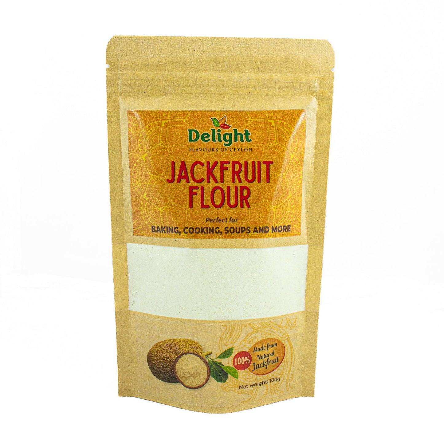 Package of Delight Jackfruit Flour on a white background