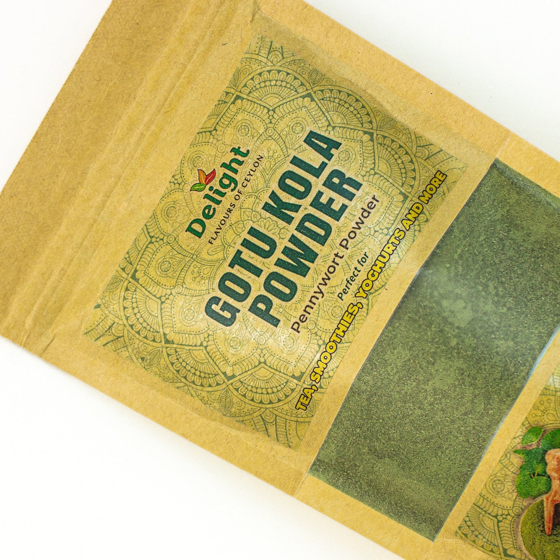 Package of Gotu Kola (Centella Asiatica) Powder with green text on a brown background