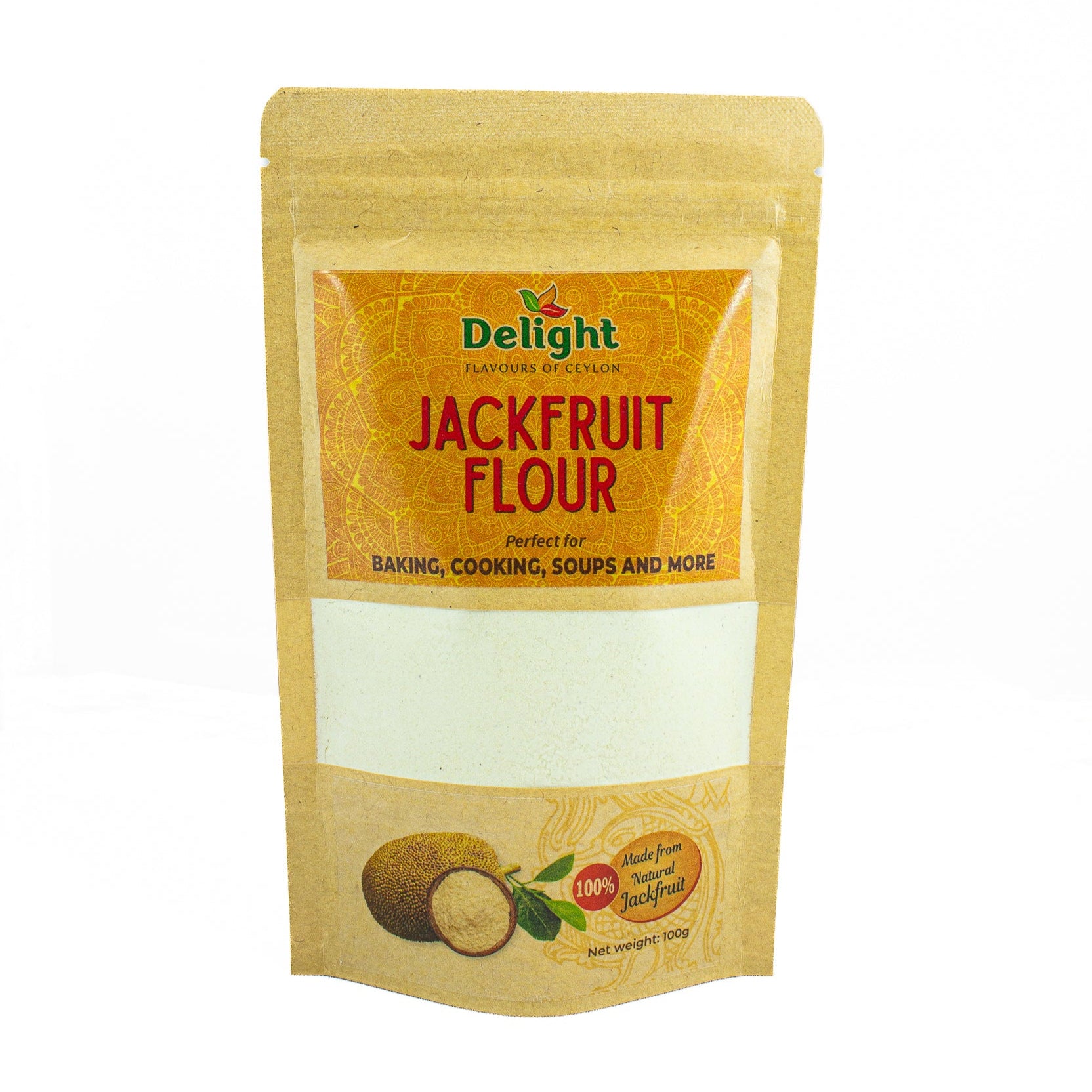 Package of Delight Jackfruit Flour on a white background
